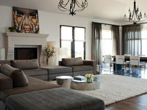 Útulný obývacia izba-taupe-šedá-krémová-lustre-krásne-žijúci-steny-farby-obrázok