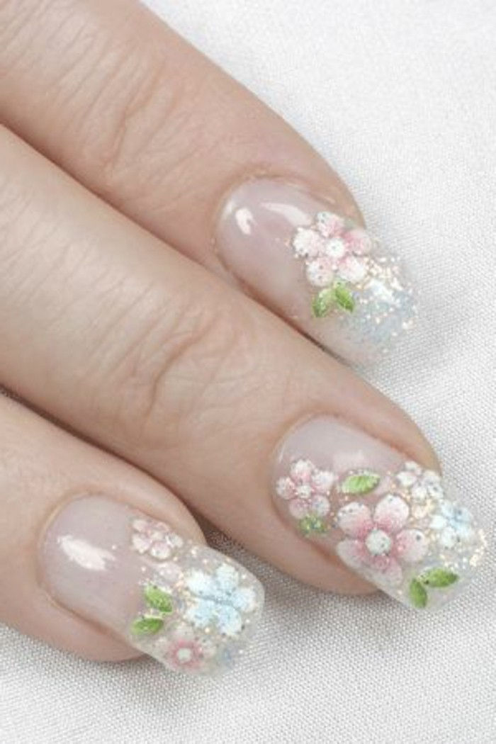 Glitter polski paznokci ładne kwiaty, wzór