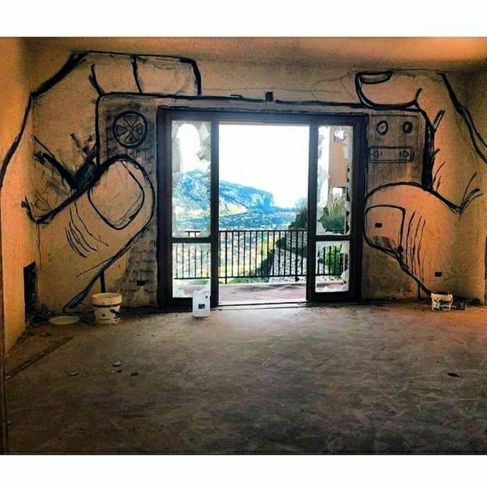 Graffiti Pictures appartamento con terrazza-Camera Mani che disegnano vista