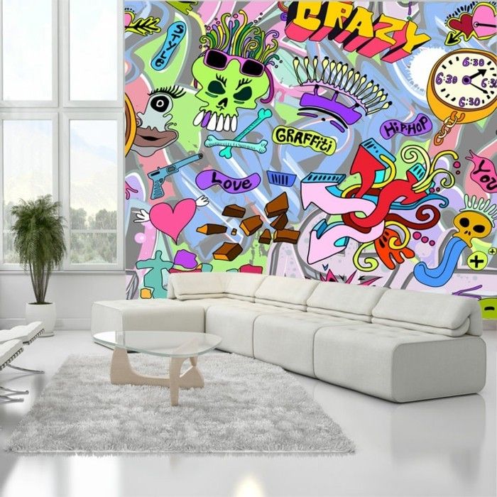 Graffiti i sovrummet med-många motiv