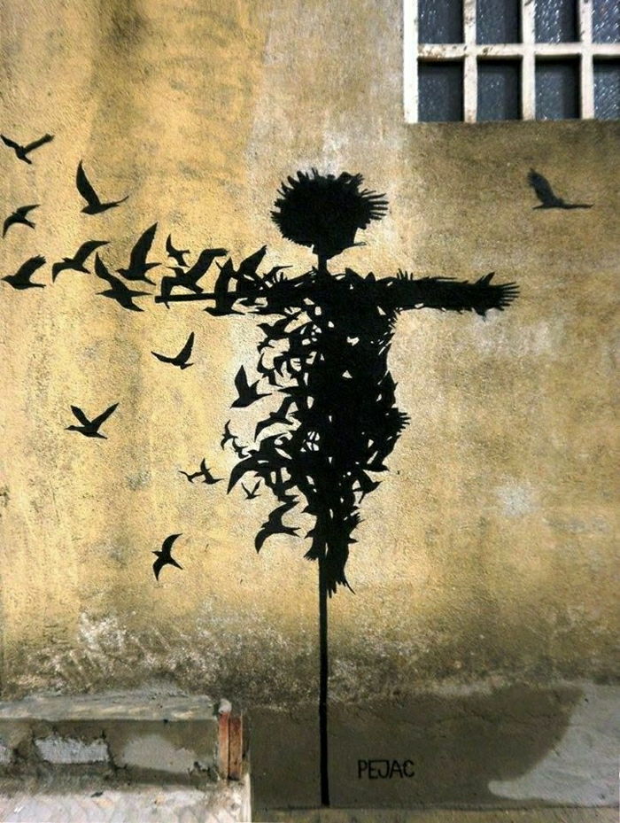 Graffiti street-art Strohpuppe Fåglar