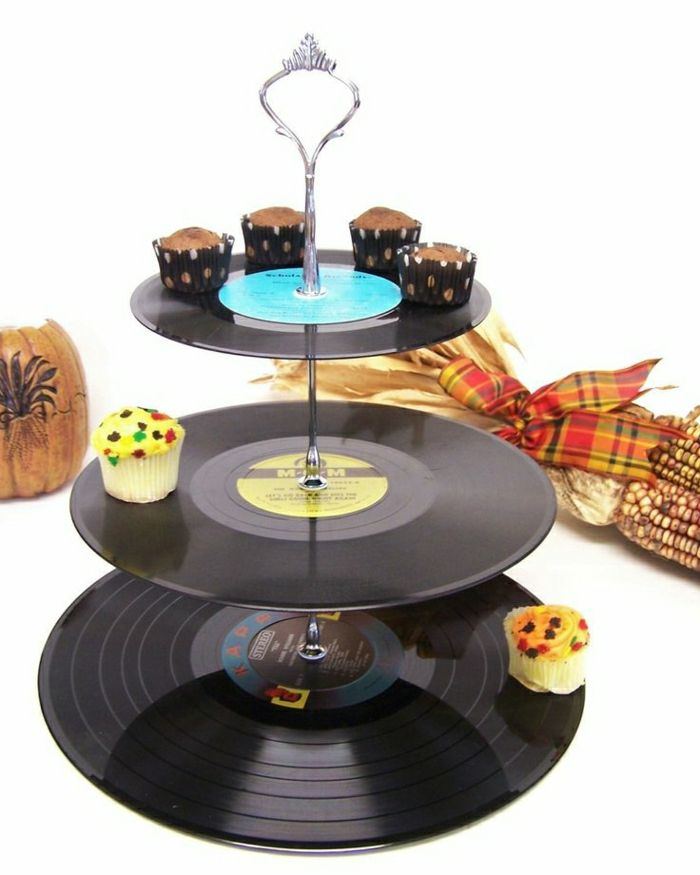 Grammofoonplaten cupcake stand-creatief idee