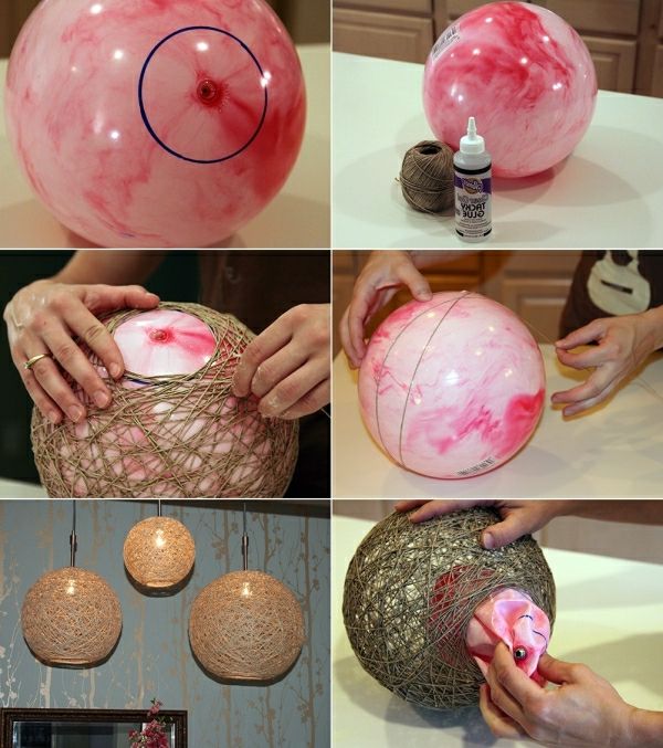Hengende lamper-selv-making med ballonger garn-lim