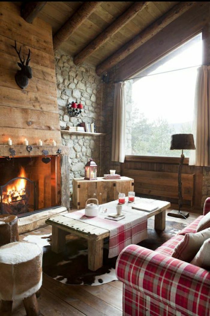 Hut-lemn și piatră-Rustik Chimney cap-carouri cerb canapea animale Lantern scaun piele