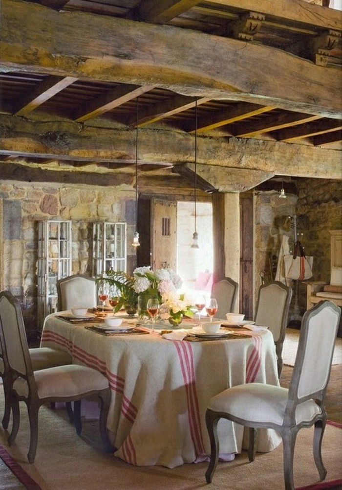 Hut-kamer houten plafond stenen muren wijnglazen-gezelligheid
