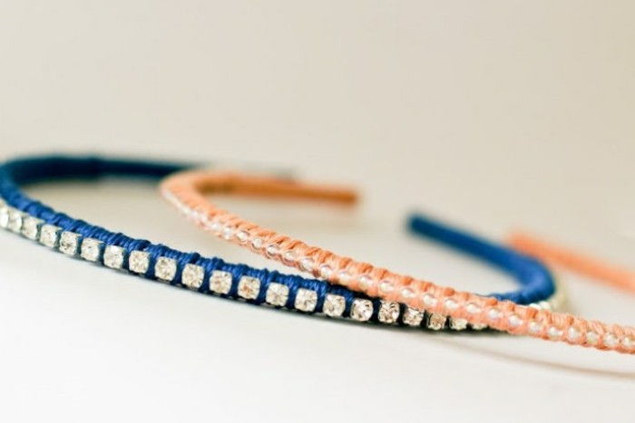 hårband själv-make-orange-and-blue-med-små-diamanter
