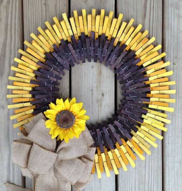 Dør-veggdekorasjon selv-er-lett-lett-Sunflower Shape Wreath clothespin to-fargebånd