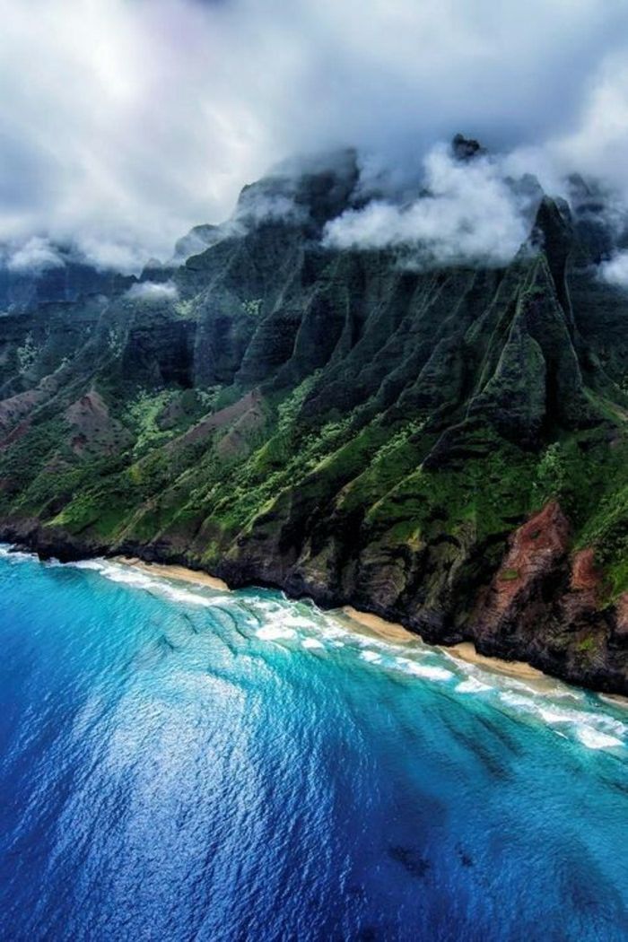 Havajų salos Na Pali migla kalnų krištolas vanduo
