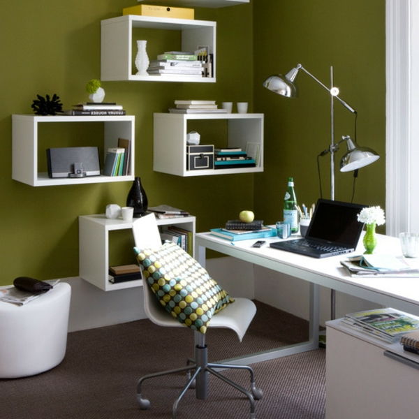 Home office farebné nápady interiéru Olive