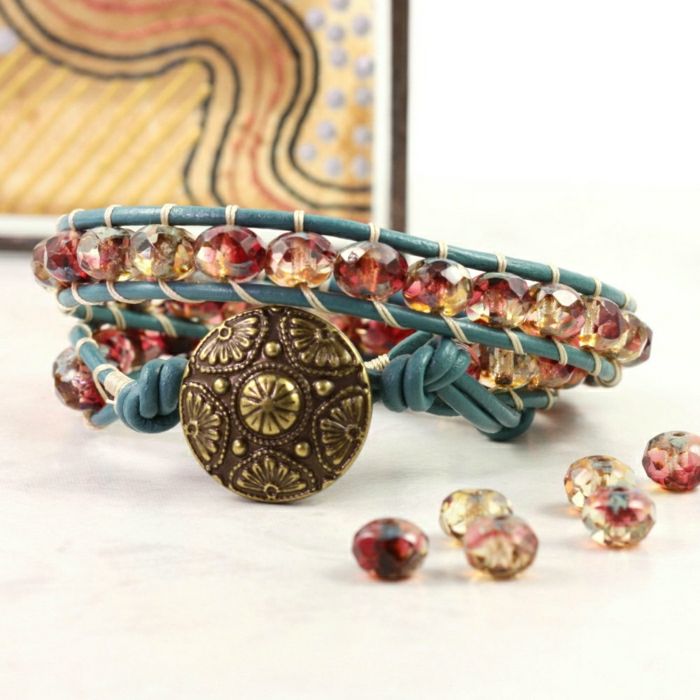 Hippie Boho smykker tilbehør armbånd skinn beaded metall element