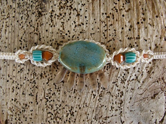 Hippie smykker Boho armbånd keramiske elementer porselen håndlaget