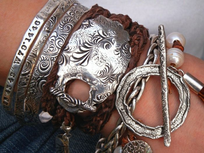 Hippie smycken silver läder Armband