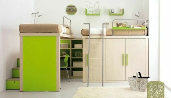 Loft posteľ Desk-nápady-green-izbový nápady zdobenie škôlka ako praktický make-priestorovo úsporné detský nábytok