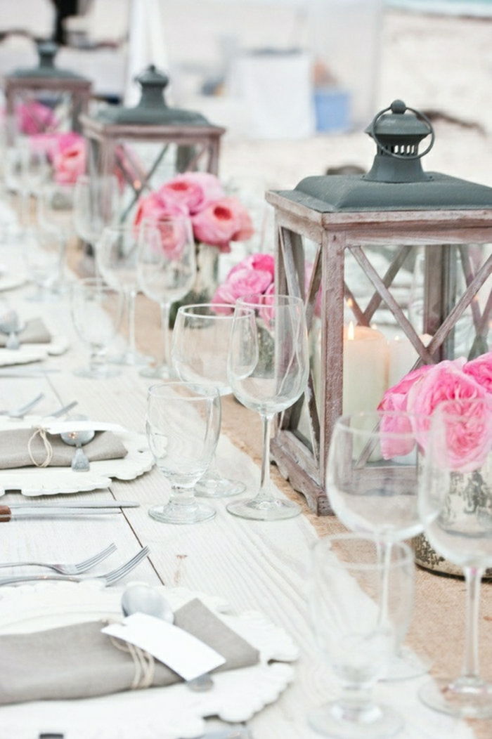 Vestuvių stalo papuošimas Gėlių Lantern žvakės