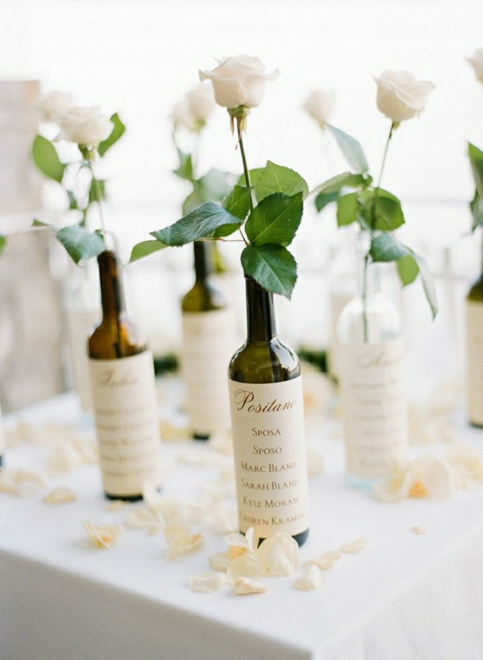 Wedding bordsdekorationer White Rose Personlig flaskans etikett vinflaskor