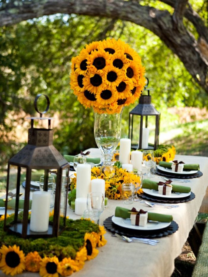 Svadobné tabule dekorácie-slnečnicových svietnik