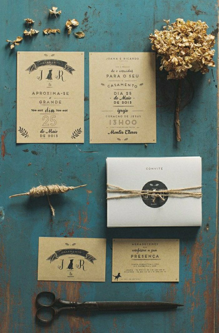 Poročna vabila kmečko-ustvarjalno kabla rjav papir nostalgično in romantično