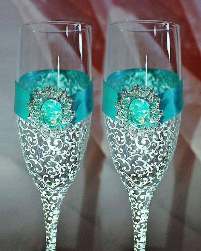 Bryllup vinglass-turkis-Bland ornamenter