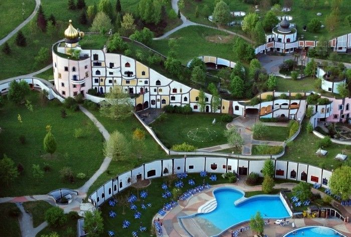 Hundertwasser arkitektur Miljö Natur Dorf2