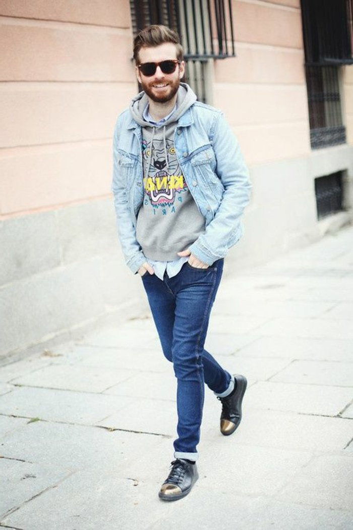 Ragazzo giacca di jeans Jeans-camicia scarpe fantasia Hipster Occhiali
