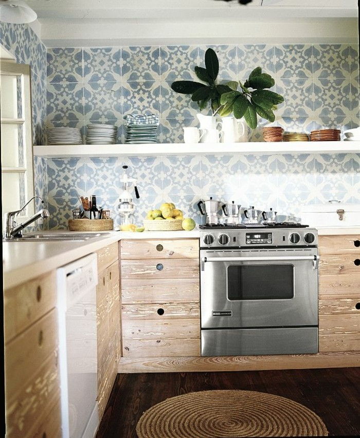 Kuchynské drevený nábytok-tapety-s-ornamentami-farebné, tapety