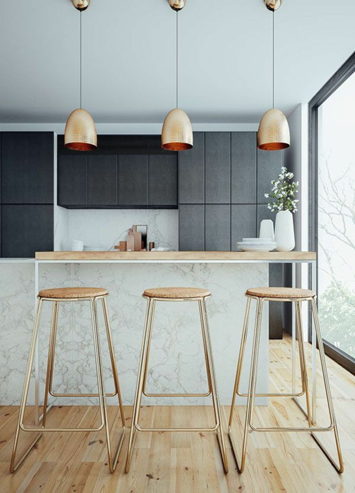 Bucătărie lumini de scaune de bar minimalist cupru interior