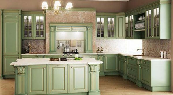 Köksdesign-med-möbler-in-vintage stil Grön Retro