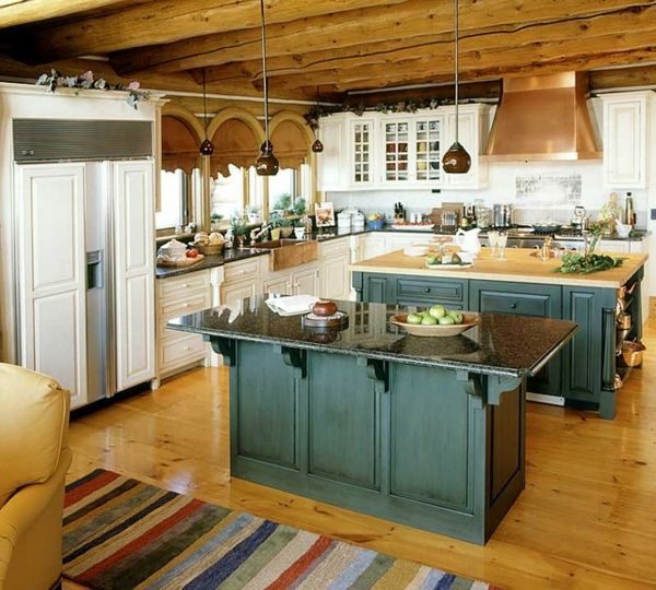 Kuhinja dizajn-z-pohištvo-v-vintage stilu lesenega kuhinjskega otoka