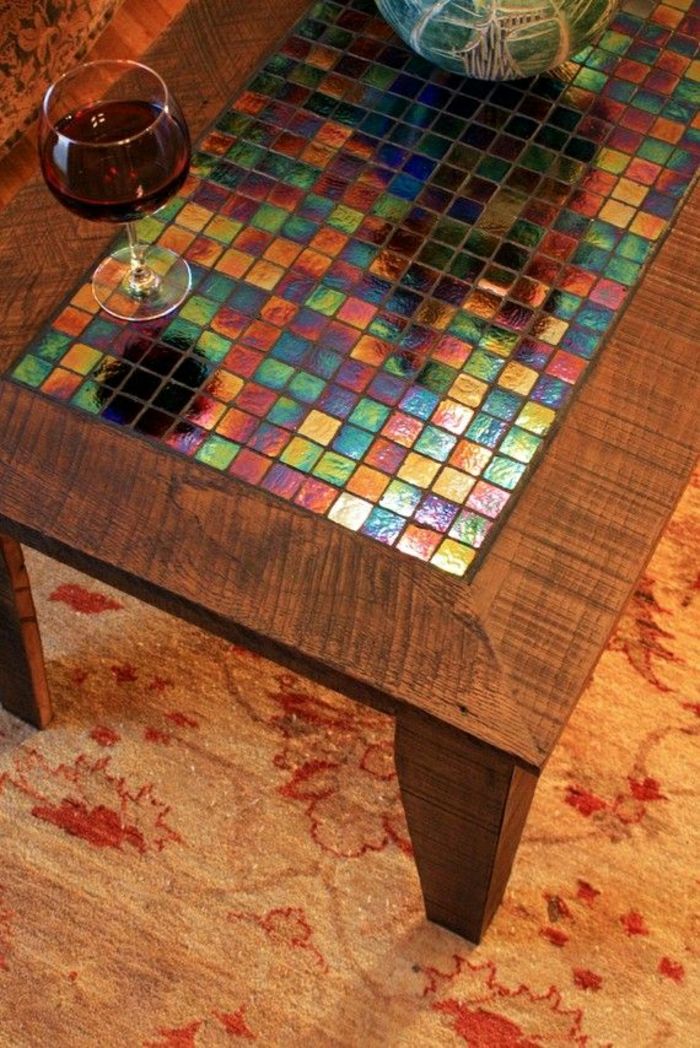 Cafea-masă de decor din lemn de mozaic din sticla de vin