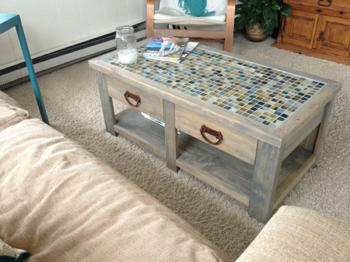 Coffee-table-trä mosaik Einweckglas soffa