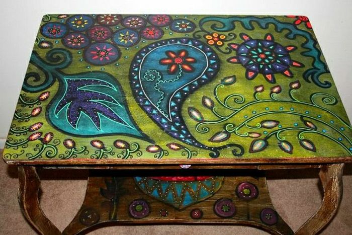Coffee-table-drewno ręcznie malowane