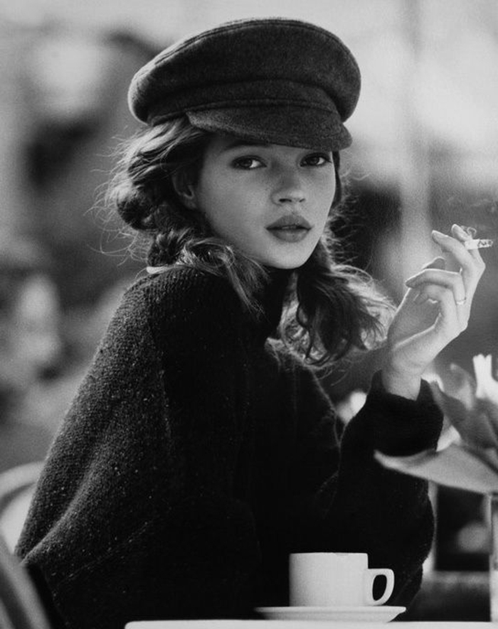 Kate Moss supermodel Beret Cap de țigară cafea chic-frumos