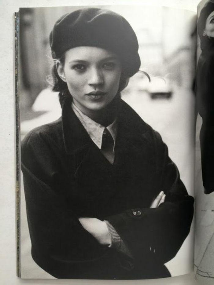Kate Moss retro-foto-negru alb-clasic-îmbrăcăminte-Beret Franceză-hat