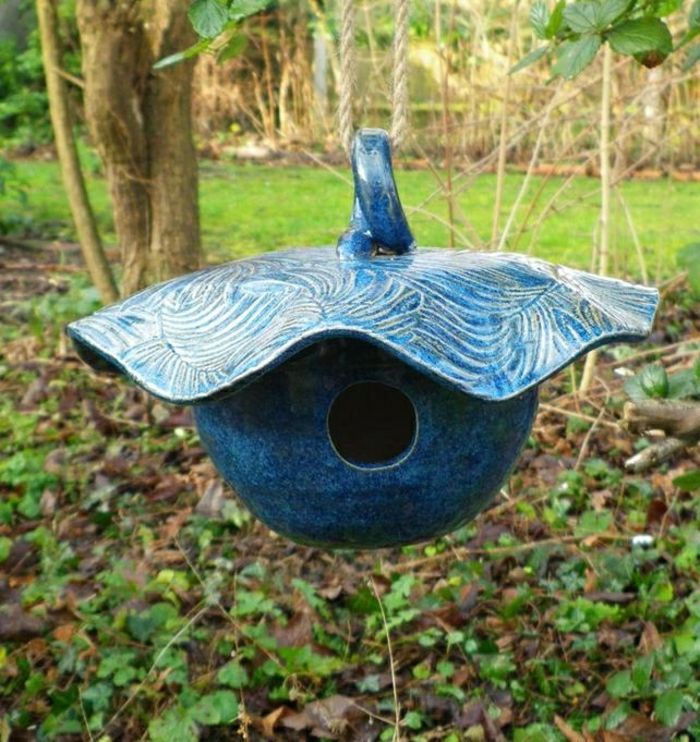 Keramični na kmetiji-gate birdhouse Nest modro