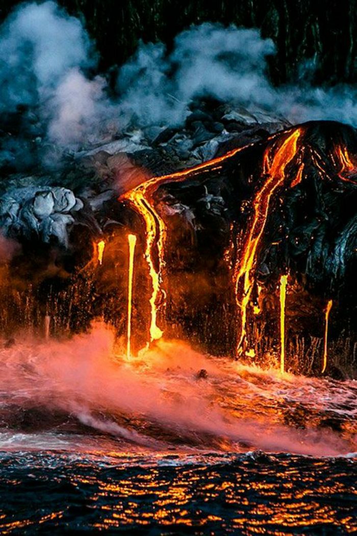 Kilauea Volcano Havai Sıvı Lav korkan görünüşüdür