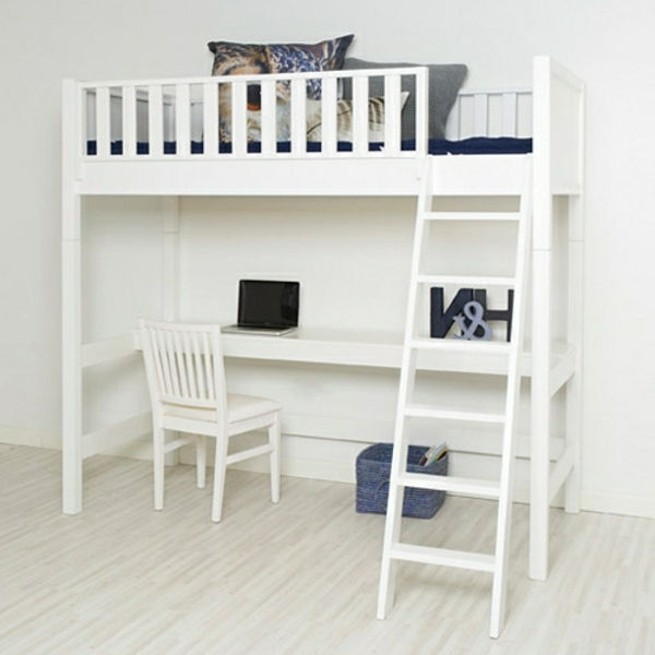 Barnsäng hög säng med skrivbord modern plantskola konstruktion-in-White