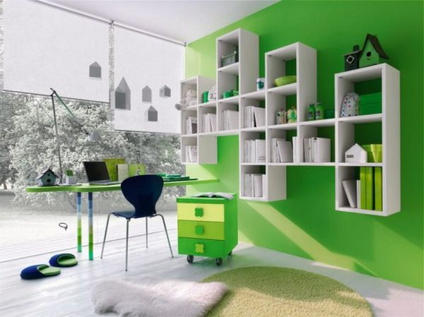 Nursery Shelf Ideas Green Wall White Shelf