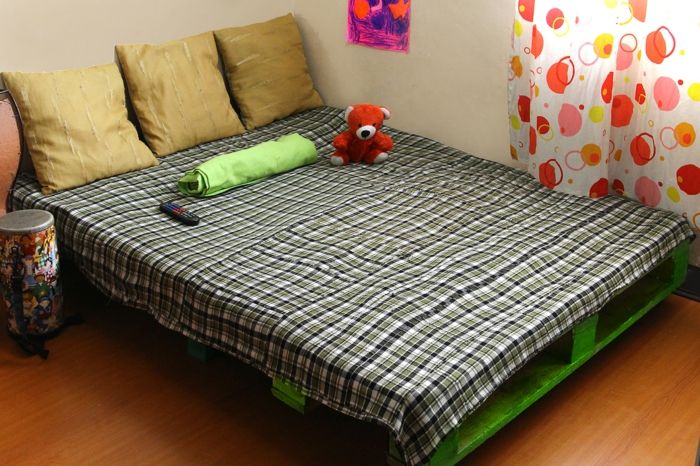 Vrtec barvita zasnova-Euro palet postelje-lastno-build-zelene barve