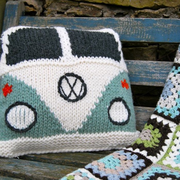 Pillow strikke Håndlaget pute VW buss Pattern kreativ Funny Idea