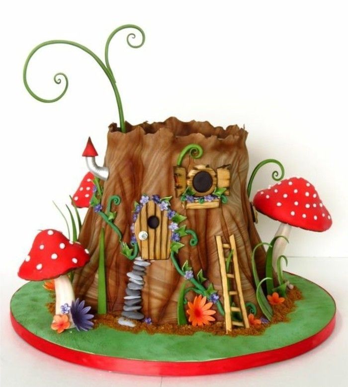 Cupcakes dla dzieci urodziny lesie drzewa, otoczony po grzybami