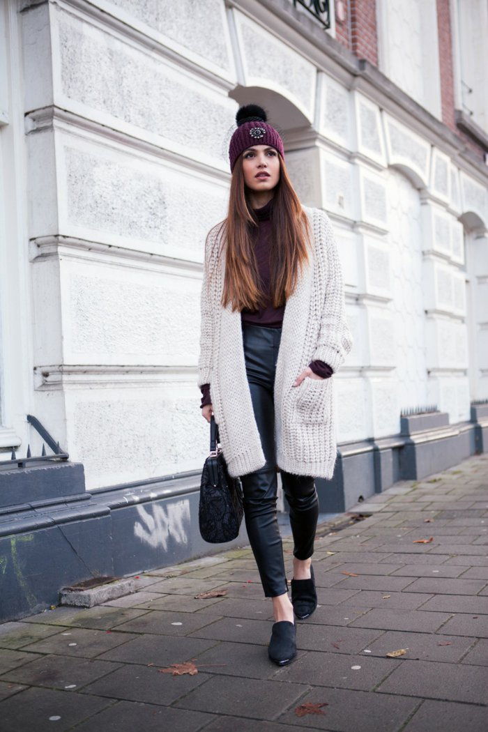 Lederhosen maglione oversize e beige-nero-Flats