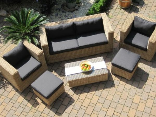 Lounge-stue Sofa 2-seters bord to krakk spanskrør kurv-flettet Hage møbler naturlige beige-brown-