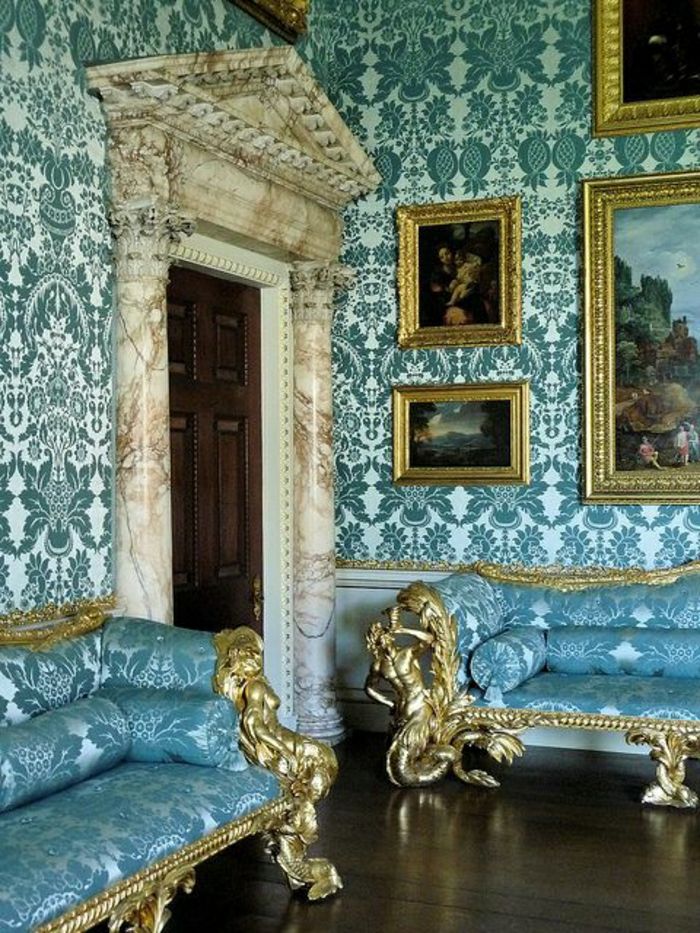 -Camera da letto di lusso design barocco turchese
