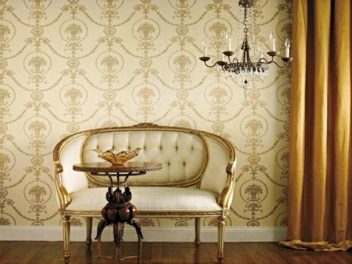 Luksusrom tapet-barokk mønster Cream gylne
