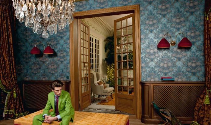 Luksuzna soba ozadje baročni vzorec blue