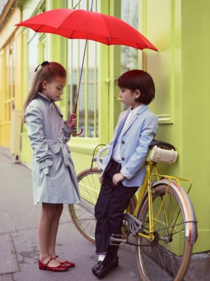 Fata băiat dulce Foto roșu-umbrelă pentru copii