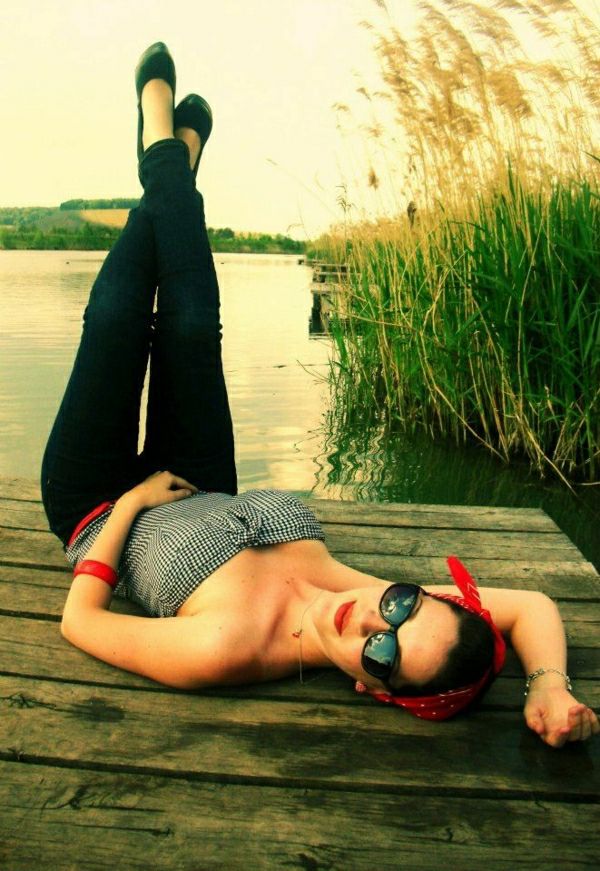 Girls Lake Denim Red huvudband Armband solglasögon