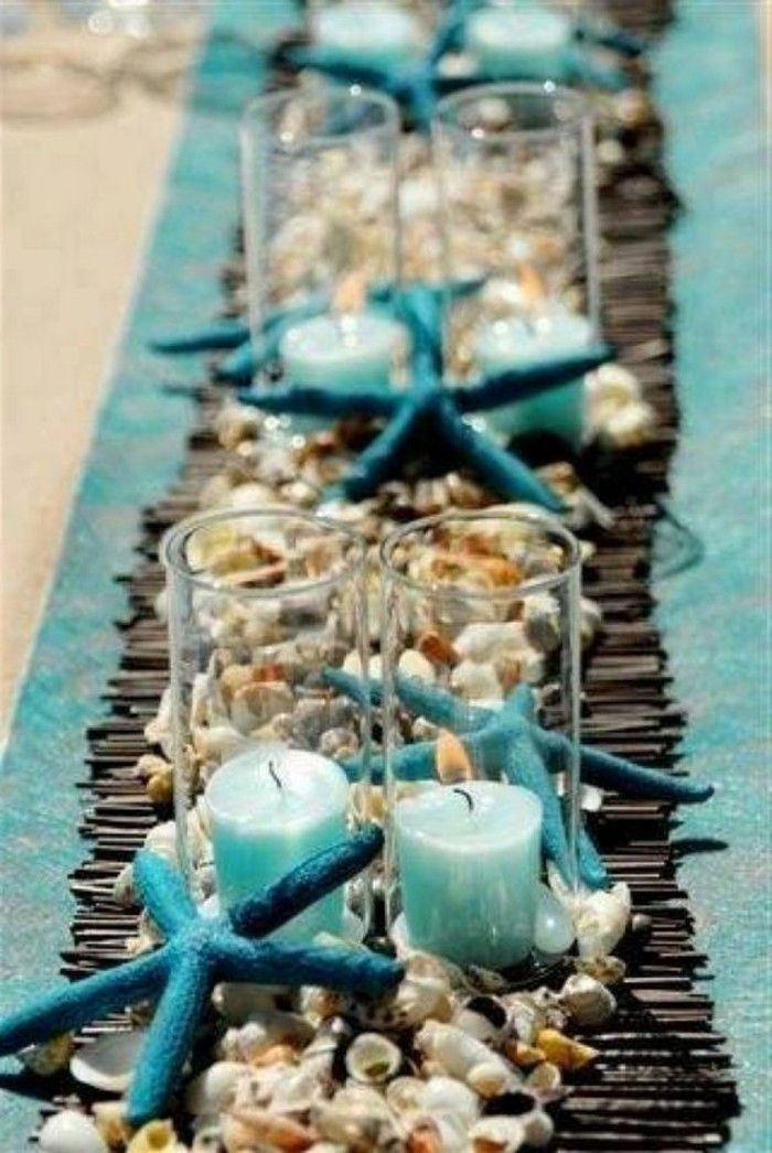 Denizcilik masa dekorasyonu mumlar Kabuklar ve denizyıldızı
