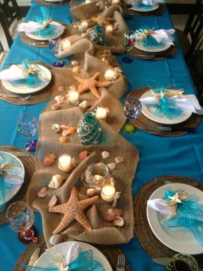 Deniz masa dekorasyonu-ile-mavi bantlar