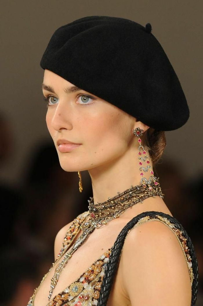 Modelul Revue bijuterii negru pălărie-franceză-hat-clasic de model